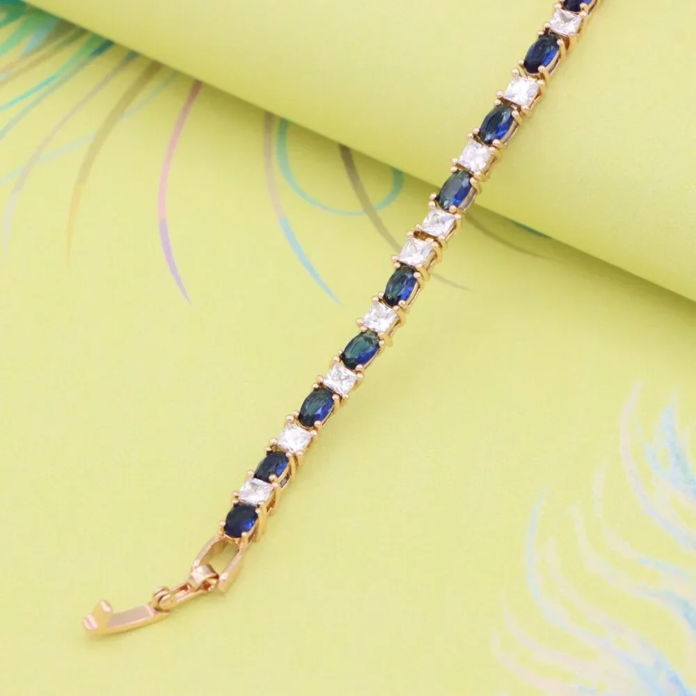 Rose Gold Bracelet with Blue & White Stones in Elegant Setting, XPBL0730